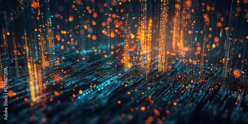 Vibrant abstract visualization of glowing particles in dynamic formation representing digital energy flow