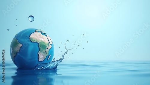Conceptual image of Earth with water droplet splash symbolizing global water conservation