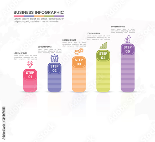 List Diagram with 5 points of steps, colorful business infographic element template vector.