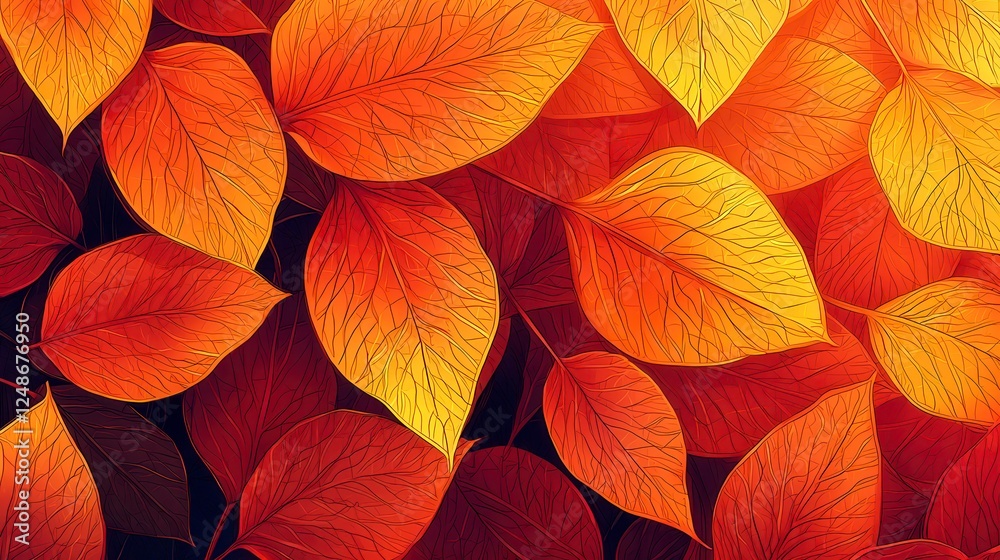 Fototapeta premium Intense Red And Orange Autumn Leaf Texture Close Up