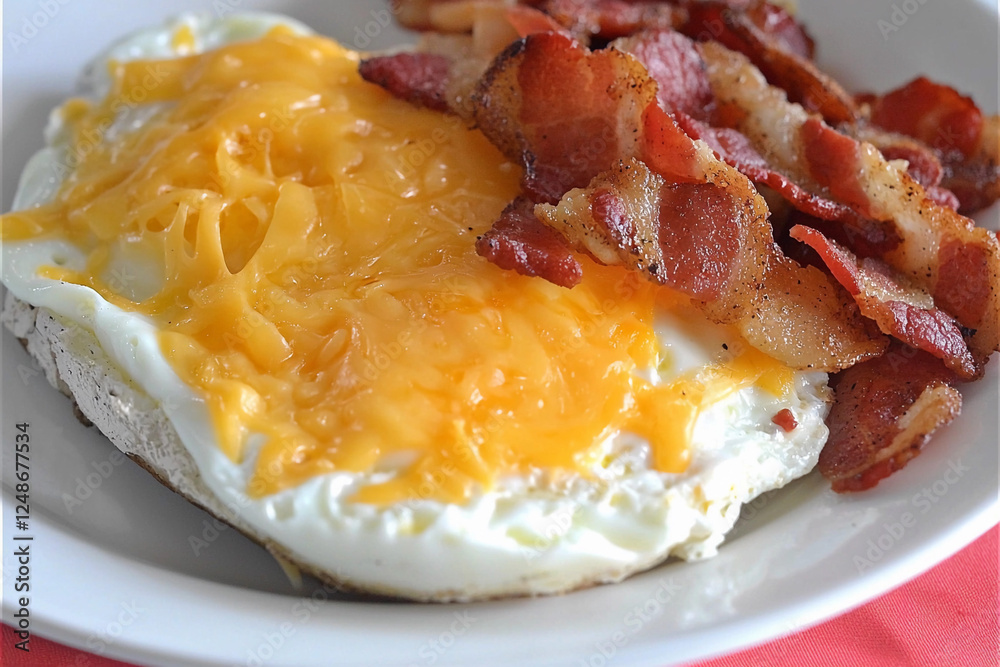 Delicious bacon and cheese eggs for breakfast Delicious bacon and cheese eggs for breakfast