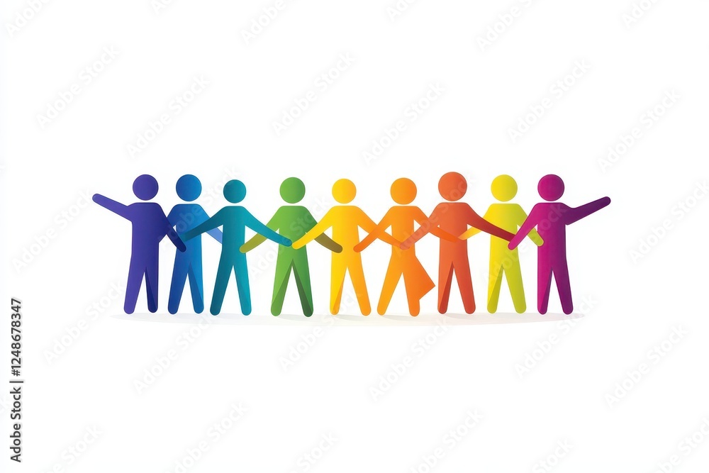 Colorful Silhouettes of People Holding Hands in Unity and Togetherness Colorful Silhouettes of People Holding Hands in Unity and Togetherness