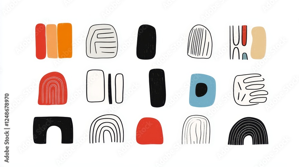 Obraz premium Colorful abstract geometric shapes on a white background showcasing modern artistic design in a minimalist style