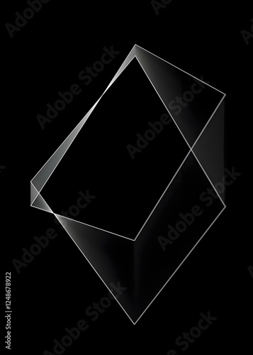 Transparent 3D geometric (cube - like) shape. Ideal for tech designs, 3D art concepts, minimalist decor.