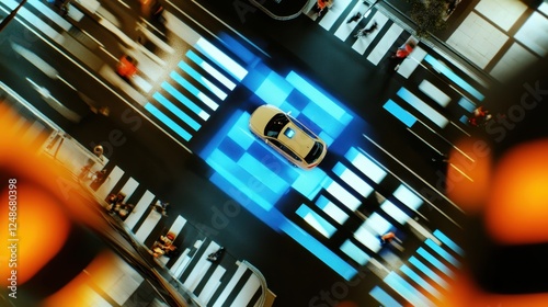 Augmented Reality (AR) in a smart autonomous car scanning the road, Computer Vision System recognizing objects