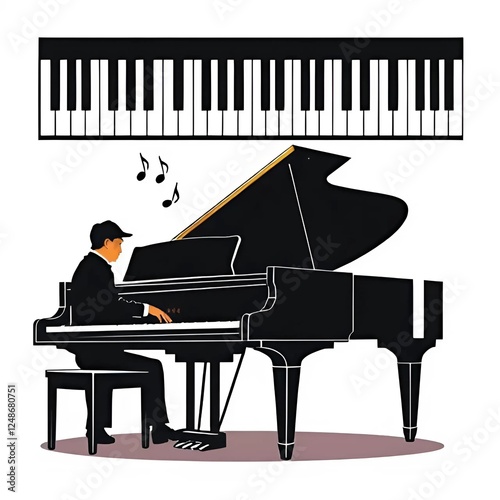 grand piano and music notes