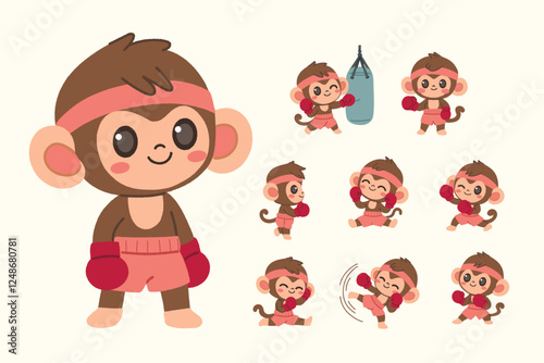 Cute Boxing Monkey Illustration Clipart Collection