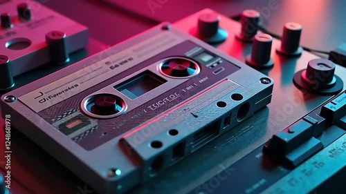 Audio cassette tape on black and white backgrounds photo