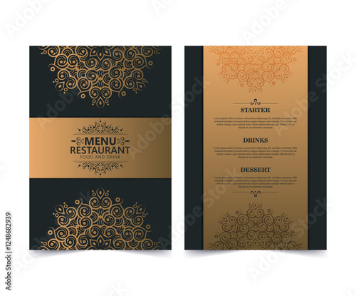 gold Menu Layout with Ornamental mandala Elements
