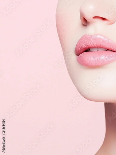 Lips with Natural Pink Lipstick On on the Pink Background Beauty and Self Care Photography.
