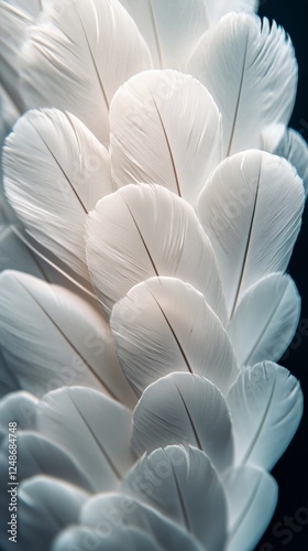 Detailed close-up of white feathers showcasing texture and delicate patterns ...