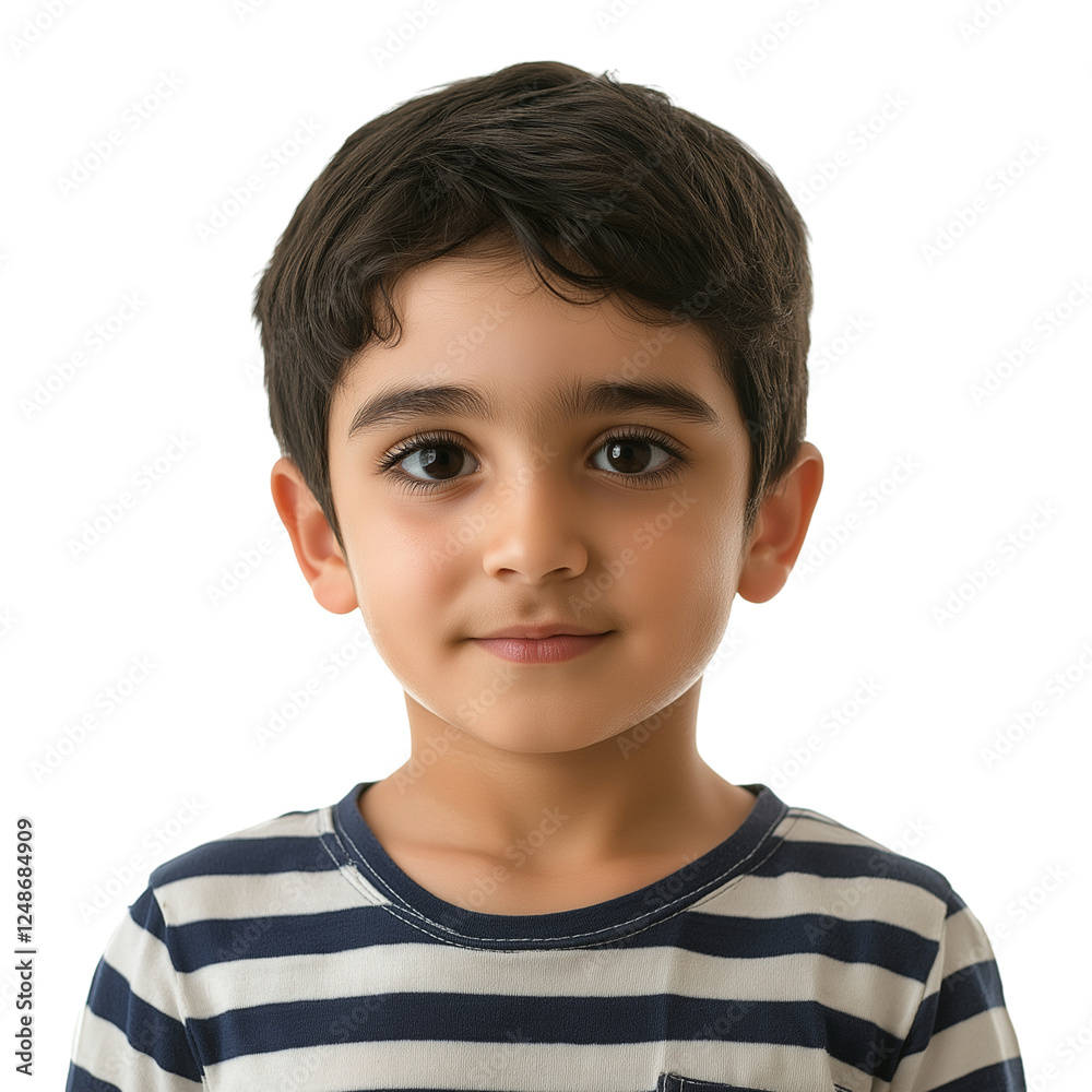 Middle Eastern boy in striped shirt isolated on transparent white background Middle Eastern boy in striped shirt isolated on transparent white background
