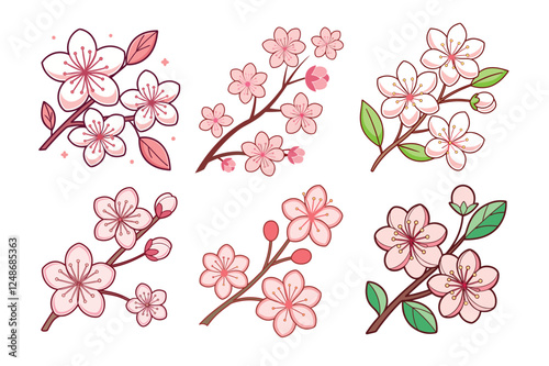 A Bundle of Cute Cherry blossoms vector cartoon illustration Easter day