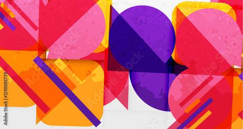 Squares, circles and triangles and grainy noisy texture. Vector Illustration For Wallpaper, Banner, Background, Card, Book Illustration, landing page