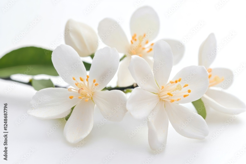A bouquet of white flowers surrounded by green leaves A bouquet of white flowers surrounded by green leaves