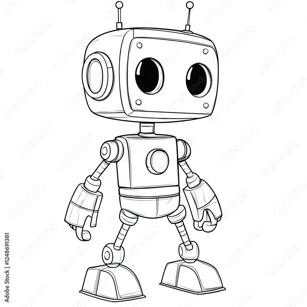 Fototapeta premium Adorable Robot Friend Coloring Book Page Simple Illustration for Kids