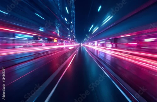 Dynamic motion blur effect, representing speed and energy at night traffic in the city, 3d