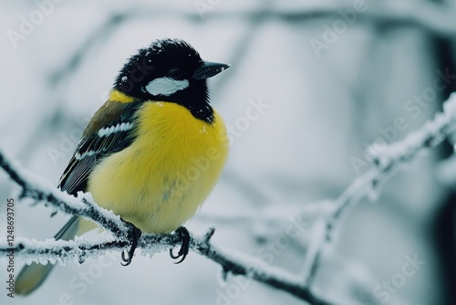 A yellow and black bird perched on the top of a tree branch