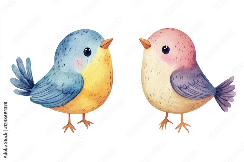 Naklejka premium Two birds stand side by side, likely in a social or mating context