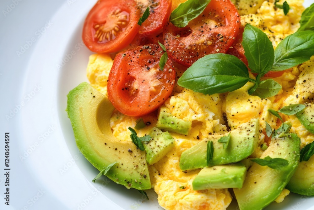 Fresh breakfast ingredients on a white plate