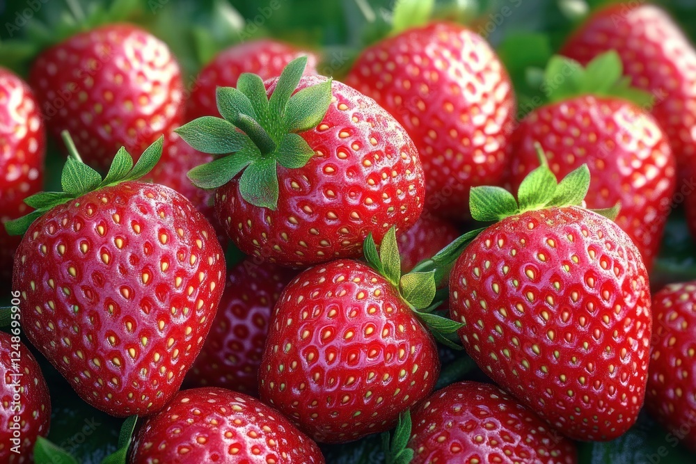 vibrant close-up strawberries with vivid red colors and fresh green leaves vibrant close-up strawberries with vivid red colors and fresh green leaves