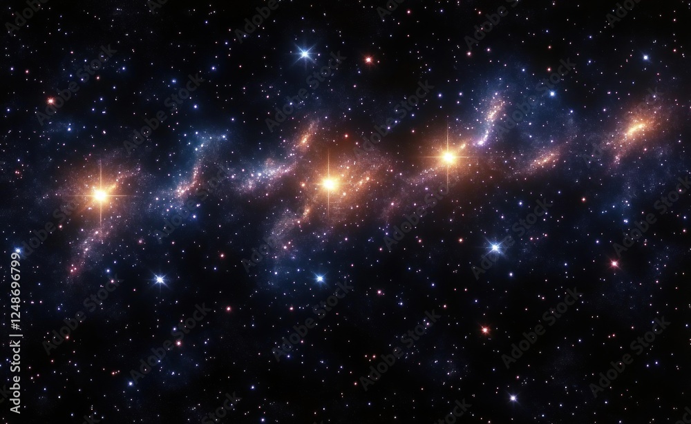 Naklejka premium Cosmic Abstract Landscape with Stars and Ethereal Light in Dynamic Brush Strokes for Space and Astronomy Projects