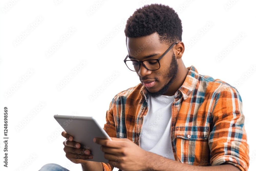 A person working on a tablet device from the floor A person working on a tablet device from the floor