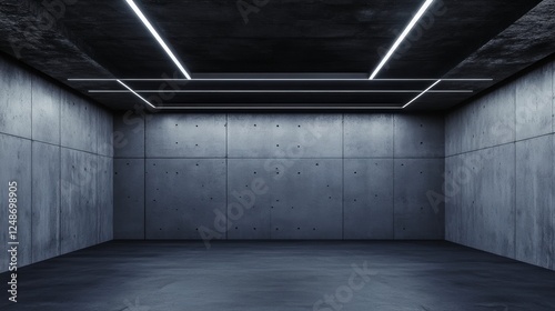 Modern Concrete Interior Design: Empty Industrial Space with Stylish Lighting