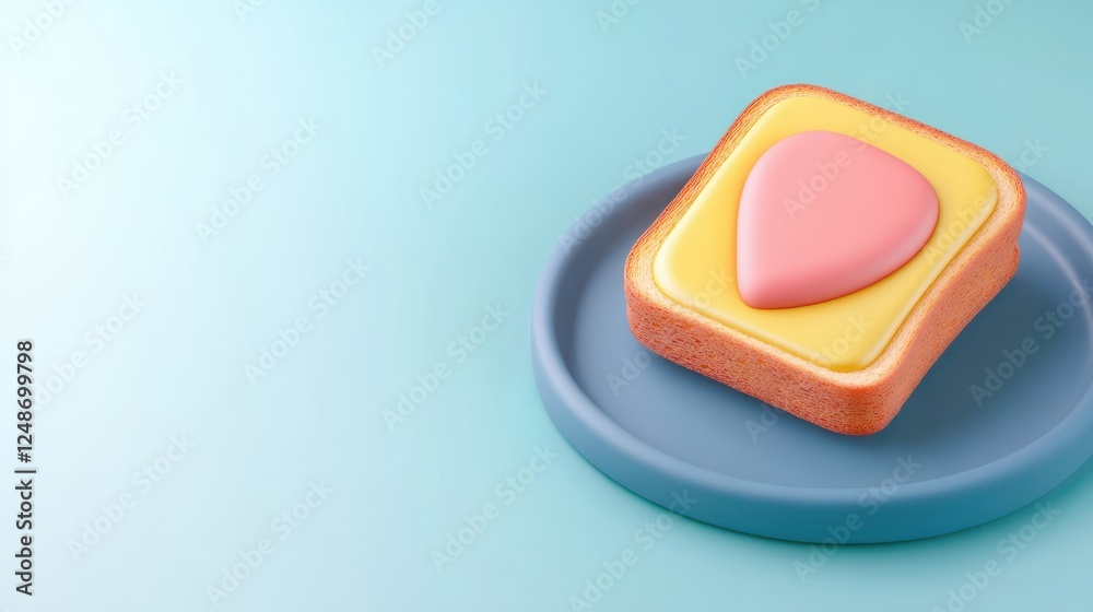 Colorful Slice of Toast with Layered Cheese and Heart-Shaped Topping on a Blue Plate Colorful Slice of Toast with Layered Cheese and Heart-Shaped Topping on a Blue Plate