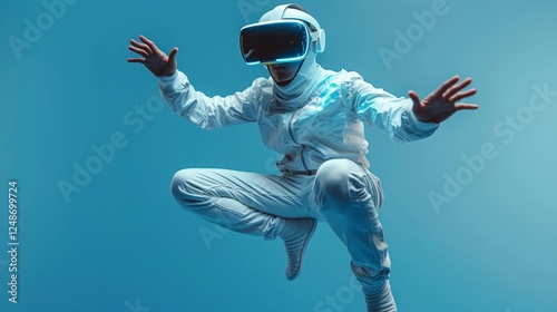 Gafas de realidad virtual e inteligencia siendo usadas por un chico joven que está enloquecido y disfrutándolas.