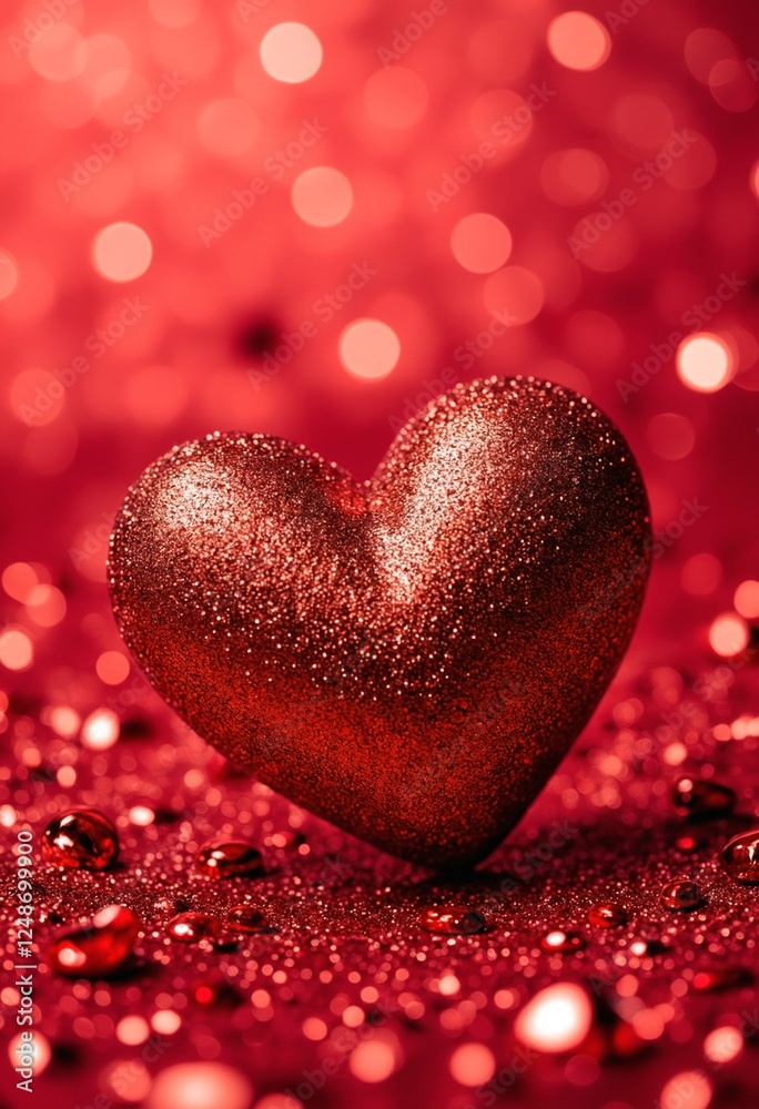 Obraz premium Romantic Red Glitter Heart on Sparkling Background