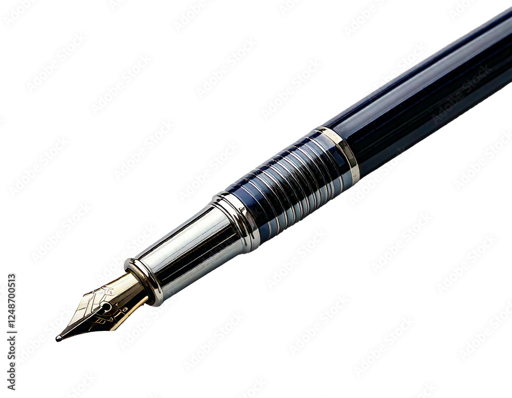 Ink pen, black smooth writing tool, elegant classic design, fine nib, glossy body, metallic clip, precise lines, creative expression, stationery accessory, PNG transparent background, isolated, high-r Ink pen, black smooth writing tool, elegant classic design, fine nib, glossy body, metallic clip, precise lines, creative expression, stationery accessory, PNG transparent background, isolated, high-r
