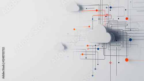 3d cloud with digital lines and dots. 