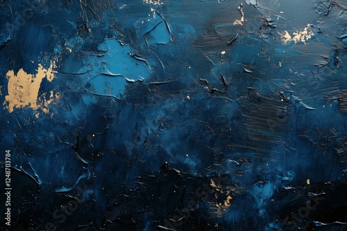 Abstract blue and gold artwork showcasing textured design on canvas in modern...
