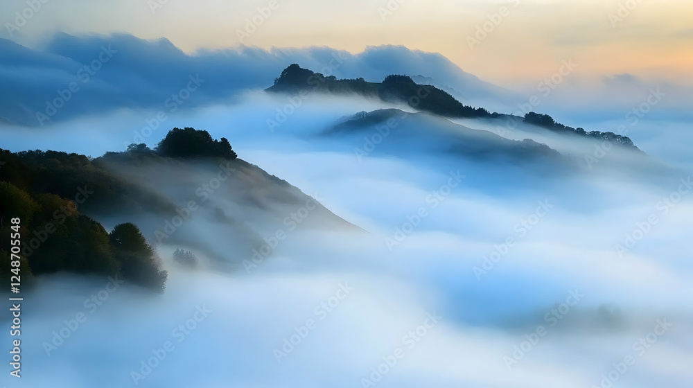 Fototapeta premium Misty mountain sunrise, scenic view