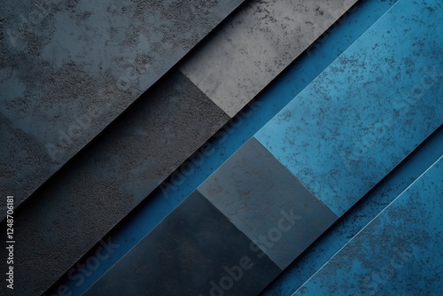 Layers of dark and light blue textures arranged in a geometric pattern on a s...