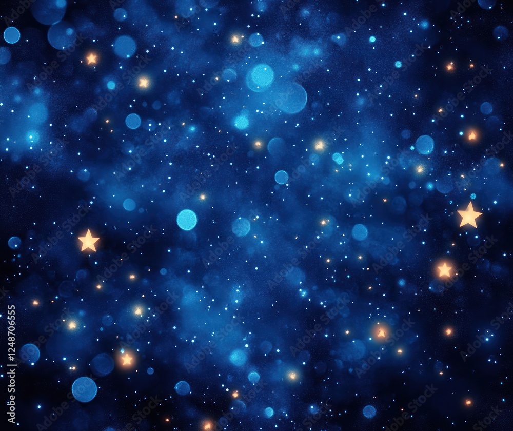 Fototapeta premium Dreamy Night Sky Soft Blue Background with Shimmering Stars Watercolor Bokeh Effect Ethereal Atmosphere