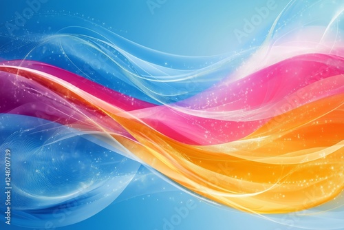 Colorful abstract waves flowing across a bright blue background creating vibr...