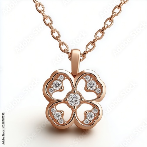 Beautiful rose gold necklace featuring a floral design with sparkling accents...