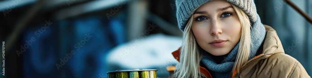 A woman grasping a can of energy drink, a popular beverage for daily use or sports performance A woman grasping a can of energy drink, a popular beverage for daily use or sports performance