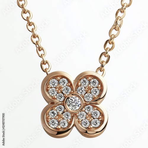 Elegant gold necklace with floral design and sparkling gemstones displayed ag...