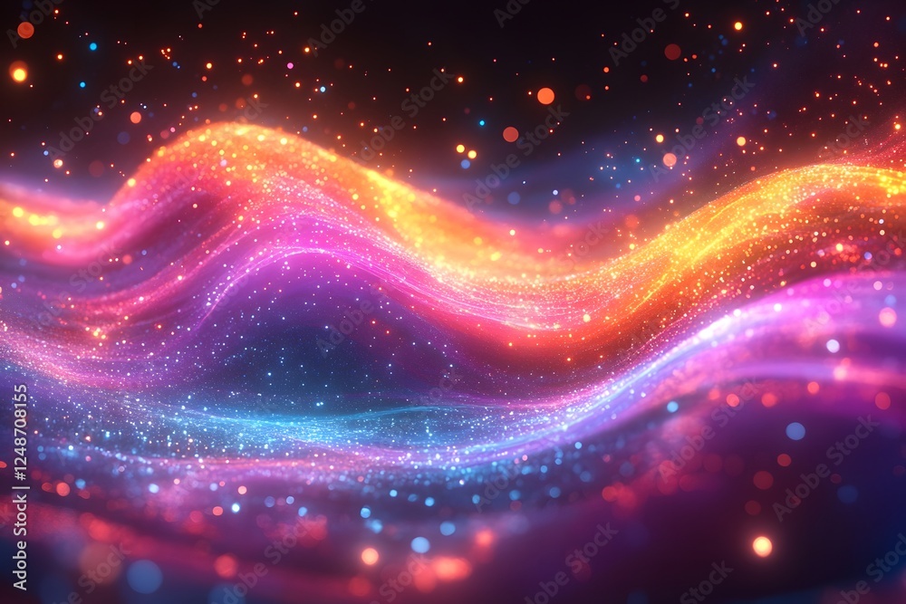 Abstract Neon Light Waves with Sparkling Particle Effects for Digital Art and Background Design Abstract Neon Light Waves with Sparkling Particle Effects for Digital Art and Background Design