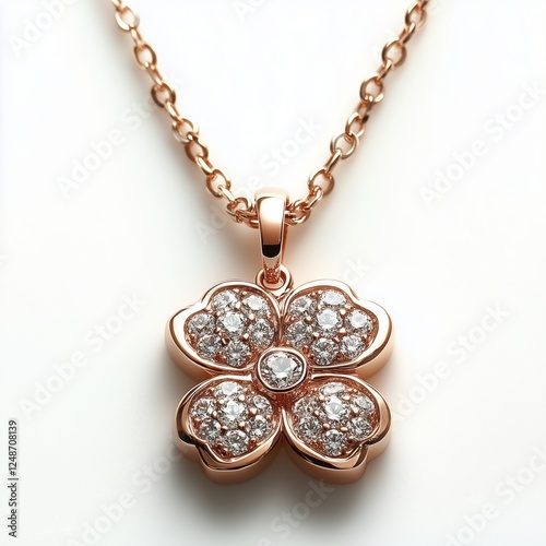 Elegant rose gold necklace featuring a diamond flower pendant with intricate ...
