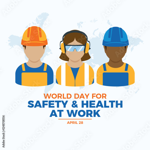 World Day for Safety and Health at Work poster vector illustration. Male and female worker icon set. Template for background, banner, card. 28 April every year. Important day