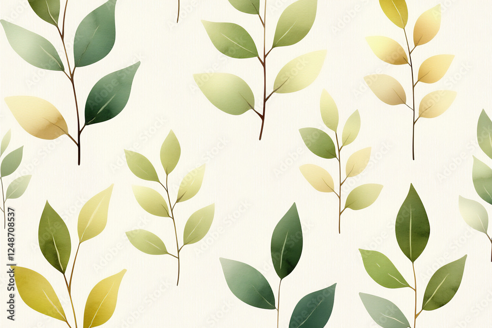  soft green leaves watercolor pattern