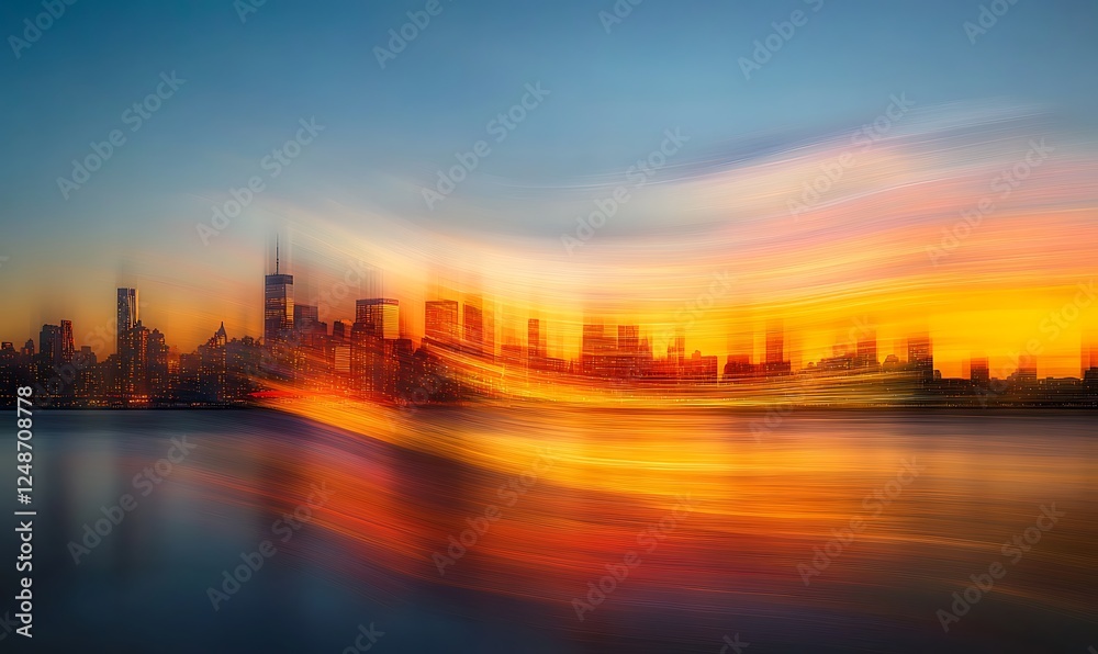 Fototapeta premium Cityscape Motion Blur, Abstract Impression of Urban Sunset Panorama