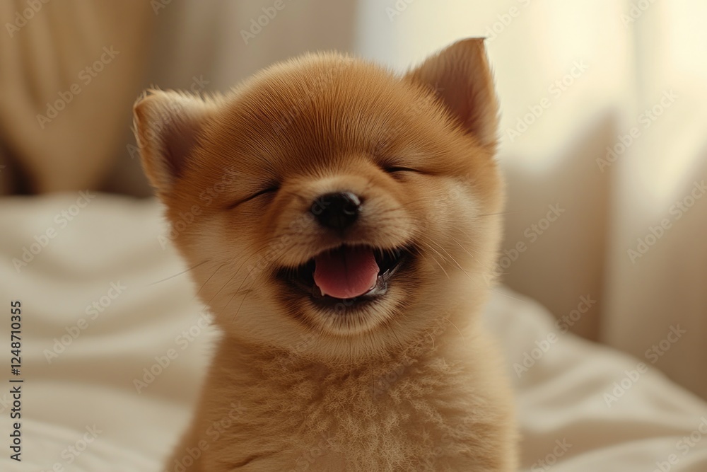 A small brown dog sits on the edge of a bed, looking alert A small brown dog sits on the edge of a bed, looking alert