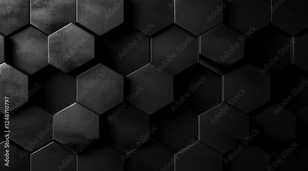 Dark Hexagonal Patterned Background with Low-Key Lighting and Texture Dark Hexagonal Patterned Background with Low-Key Lighting and Texture