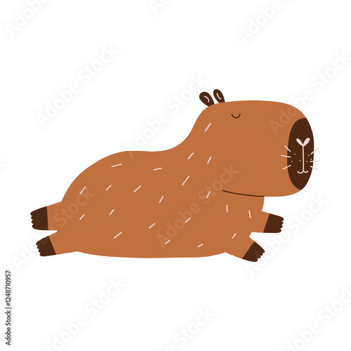 Cute Character Capybara Sleeping. Capibara Mascot Kawaii. Hand Drawn Flat Vector Illustration