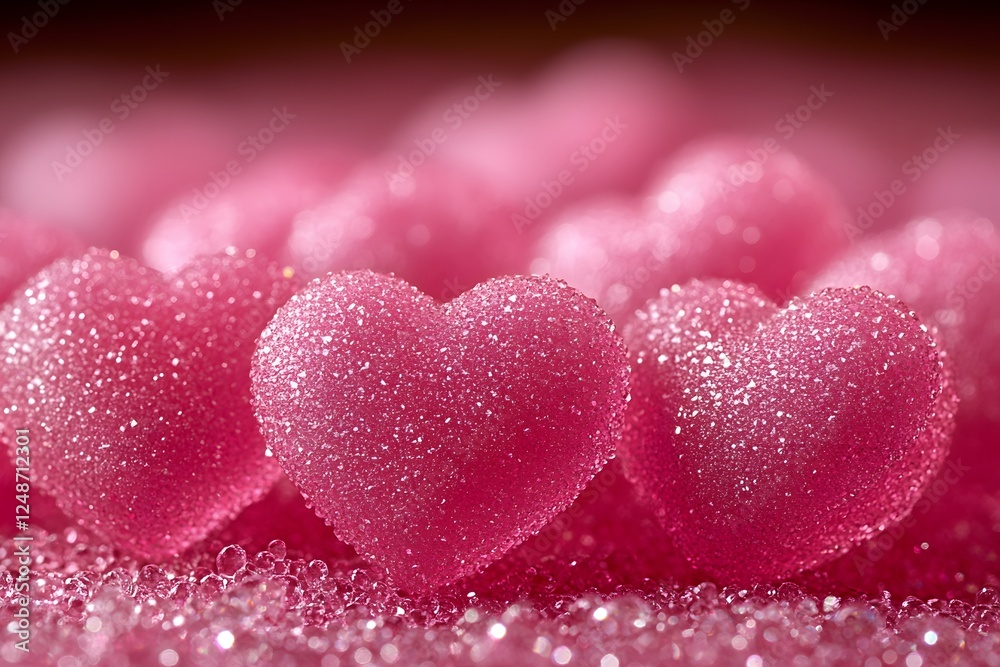 Fototapeta premium Glittery Pink Heart-Shaped Candies for Valentine's Day and Romantic Themes